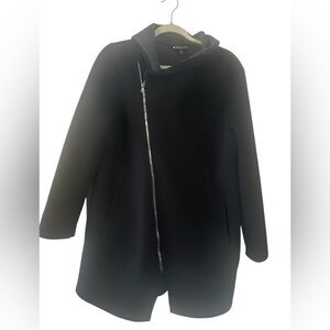 Elegant Black Asymmetrical Trench Coat.